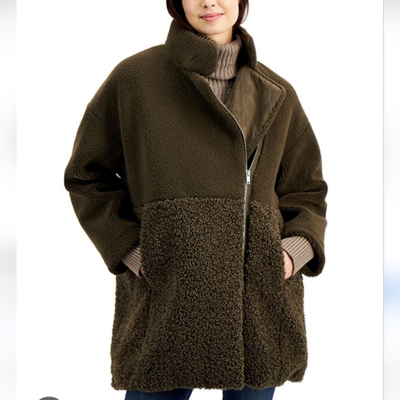 French Connection Jackets & Blazers - French Connection Irenea Dark Green Teddy Faux Fur  Jacket